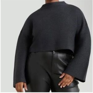 MODERN CITIZEN Lou Swing Ribbed Sweater Knit Bell Sleeve Mock Neck Size L